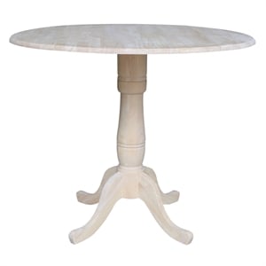 42&quot Round Solid Wood Dual Drop Leaf Pedestal Table - Unfinished