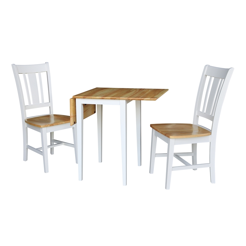 Small Solid Wood Dual Drop Leaf Table with 2 San Remo Chairs in White/Natural
