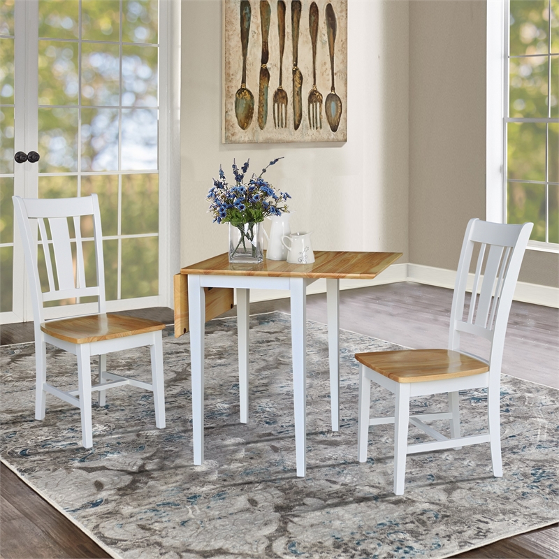 Small Solid Wood Dual Drop Leaf Table with 2 San Remo Chairs in White/Natural