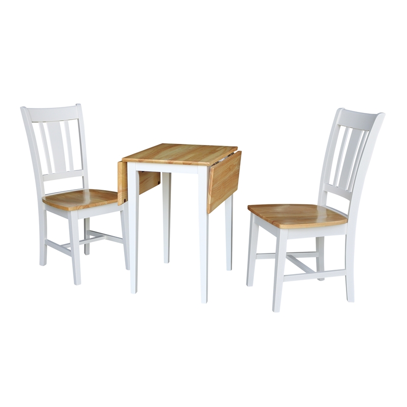 Small Solid Wood Dual Drop Leaf Table with 2 San Remo Chairs in White/Natural