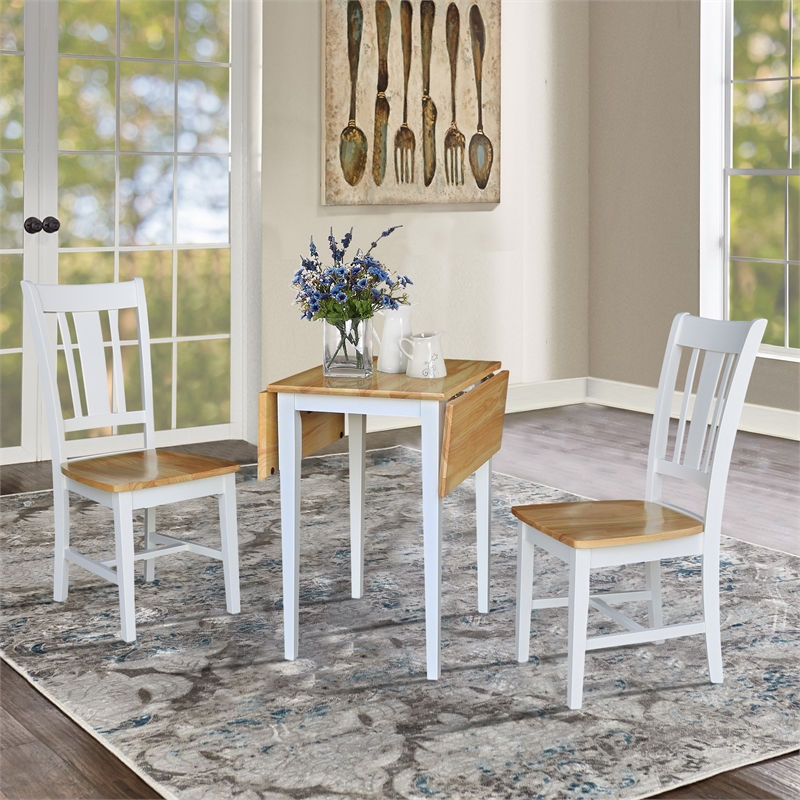 Small Solid Wood Dual Drop Leaf Table with 2 San Remo Chairs in White/Natural