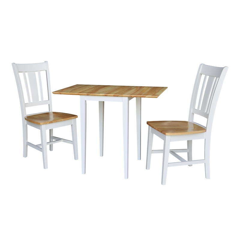 Small Solid Wood Dual Drop Leaf Table with 2 San Remo Chairs in White/Natural