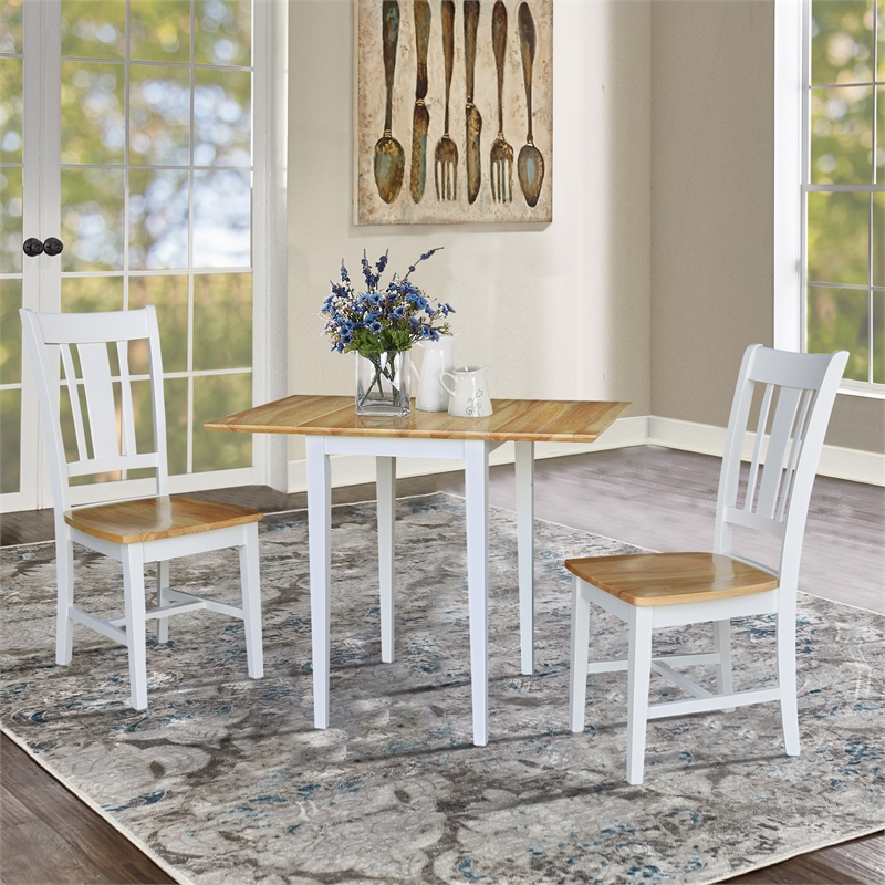 Small Solid Wood Dual Drop Leaf Table with 2 San Remo Chairs in White/Natural