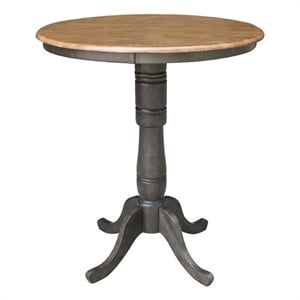 30&quot Round Top Solid Wood Pedestal Table in Hickory/Washed Coal - Bar Height