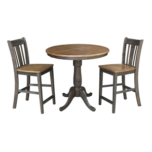 36&quot Round Wood Extension Counterheight Table and 2 Stools in Hickory/Washed Coal