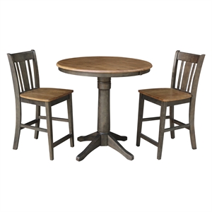 36&quot Round Wood Extension Counterheight Table and 2 Stools in Hickory/Washed Coal
