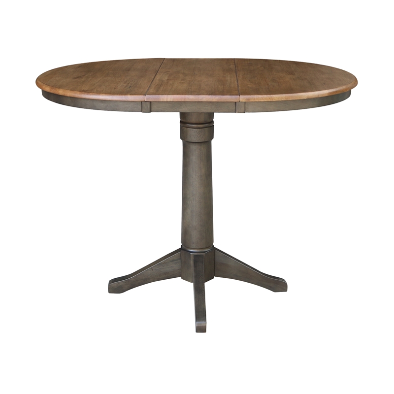 5 Piece Round Wood Counter Height Dining Set in Hickory/Washed Coal