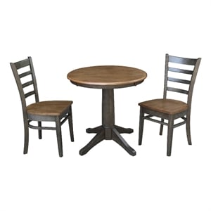 30&quot Round Wood Table With 2 Emily Chairs in Hickory/Washed Coal - 3 Piece Set