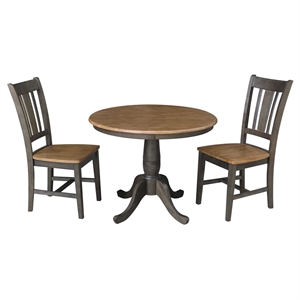 36&quot Round Wood Table With 2 San Remo Chairs in Hickory/Washed Coal - 3 Piece Set