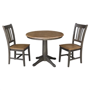 36&quot Round Wood Table With 2 San Remo Chairs in Hickory/Washed Coal - 3 Piece Set