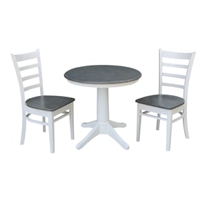 30&quot Round Wood Table With 2 Emily Chairs in White/Heather Gray - 3 Piece Set