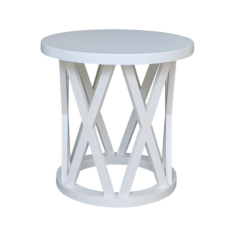 International Concepts Round Ceylon Solid Wood End Table White