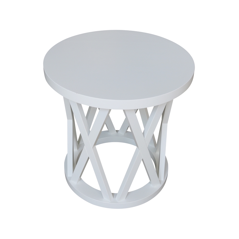 International Concepts Round Ceylon Solid Wood End Table White