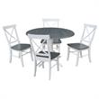 42 in. Drop Leaf Wood Dining Table with 4 X-back Chairs in White/Heather Gray