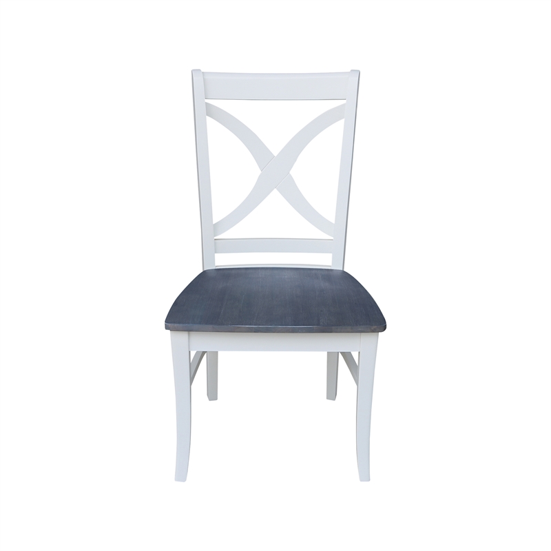 42 in. Drop Leaf Wood Dining Table with 4 X-back Chairs in White/Heather Gray