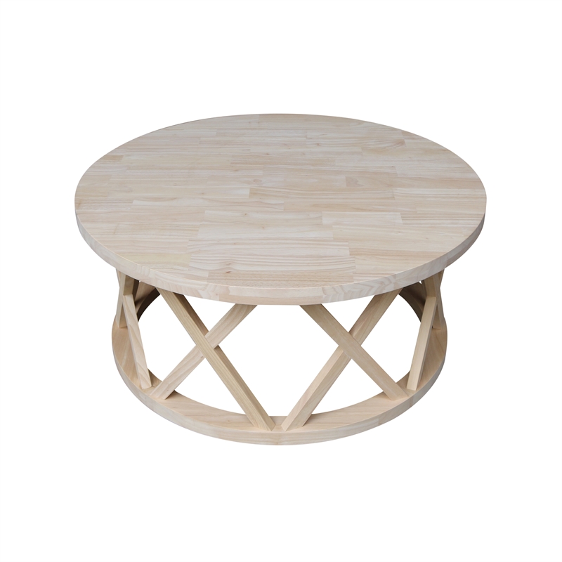 International Concepts Round Ceylon Solid Wood Coffee Table Unfinished