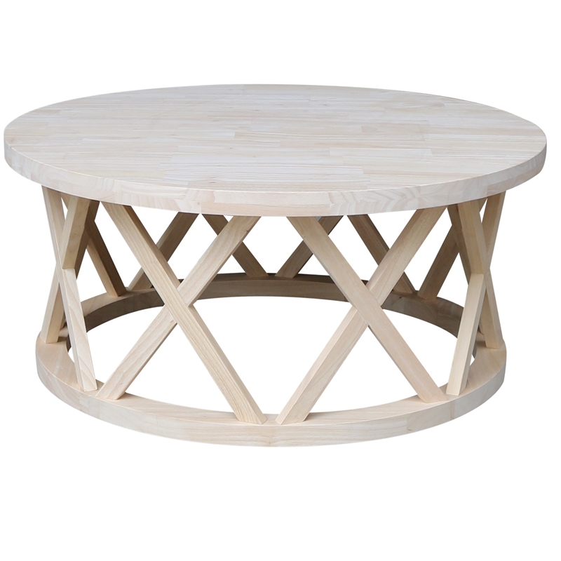 International Concepts Round Ceylon Solid Wood Coffee Table Unfinished