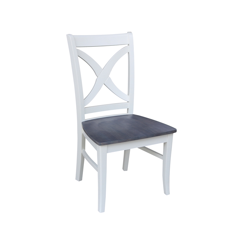42 in. Drop Leaf Wood Dining Table with 2 X-back Chairs in White/Heather Gray