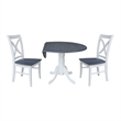 42 in. Drop Leaf Wood Dining Table with 2 X-back Chairs in White/Heather Gray