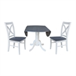 42 in. Drop Leaf Wood Dining Table with 2 X-back Chairs in White/Heather Gray