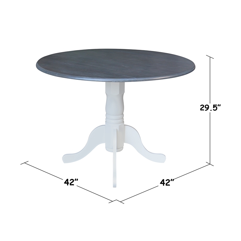 42 in. Drop Leaf Wood Dining Table with 2 Dining Chairs in White/Heather Gray