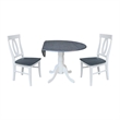 42 in. Drop Leaf Wood Dining Table with 2 Dining Chairs in White/Heather Gray