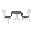 42 in. Drop Leaf Wood Dining Table with 2 Dining Chairs in White/Heather Gray