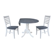 42 in. Drop Leaf Wood Dining Table and 2 Ladderback Chairs in White/Heather Gray