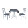 42 in. Drop Leaf Wood Dining Table and 2 Ladderback Chairs in White/Heather Gray
