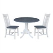 42 in. Drop Leaf Wood Dining Table with 2 Slat Back Chairs in White/Heather Gray
