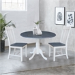 42 in. Drop Leaf Wood Dining Table with 2 Slat Back Chairs in White/Heather Gray