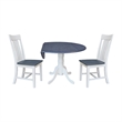 42 in. Drop Leaf Wood Dining Table with 2 Slat Back Chairs in White/Heather Gray