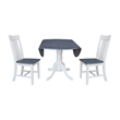 42 in. Drop Leaf Wood Dining Table with 2 Slat Back Chairs in White/Heather Gray