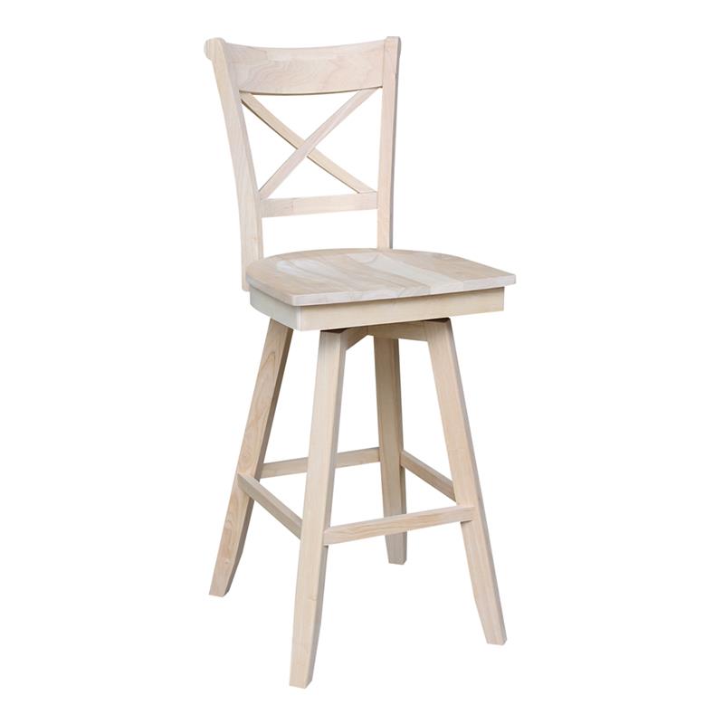 Charlotte Solid Wood Bar Height Stool with Swivel Seat  - Unfinished