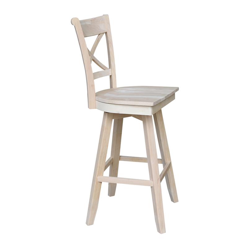 Charlotte Solid Wood Bar Height Stool with Swivel Seat  - Unfinished