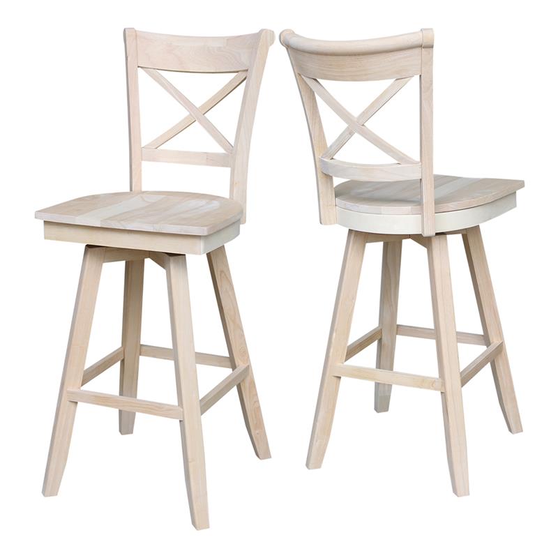 Charlotte Solid Wood Bar Height Stool with Swivel Seat  - Unfinished