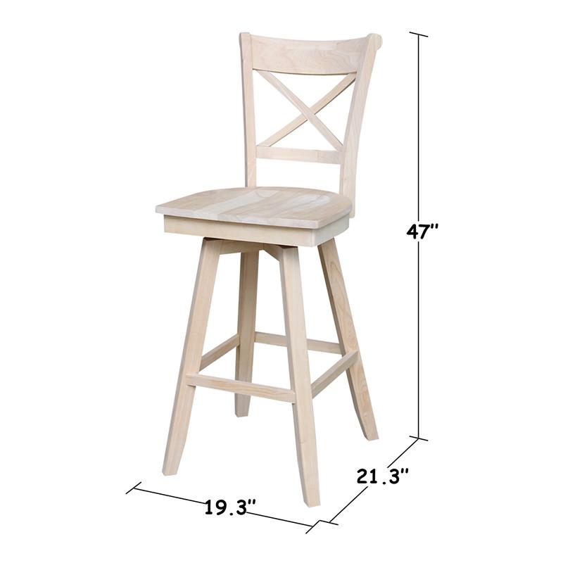 Charlotte Solid Wood Bar Height Stool with Swivel Seat  - Unfinished