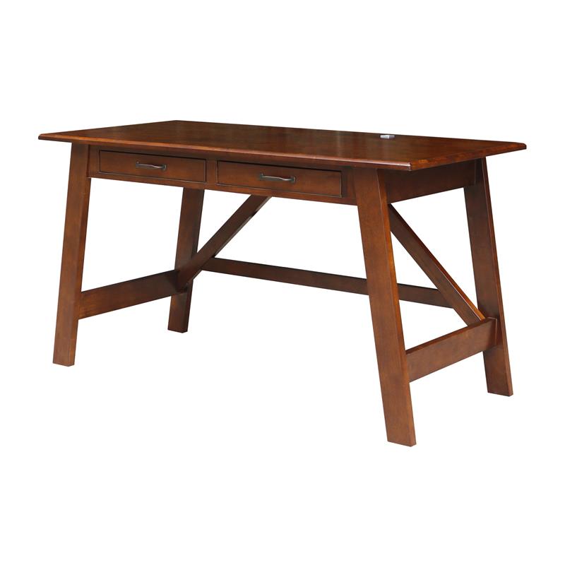 International Concepts Serendipity Espresso Wood Desk with 2 Drawers and Chair