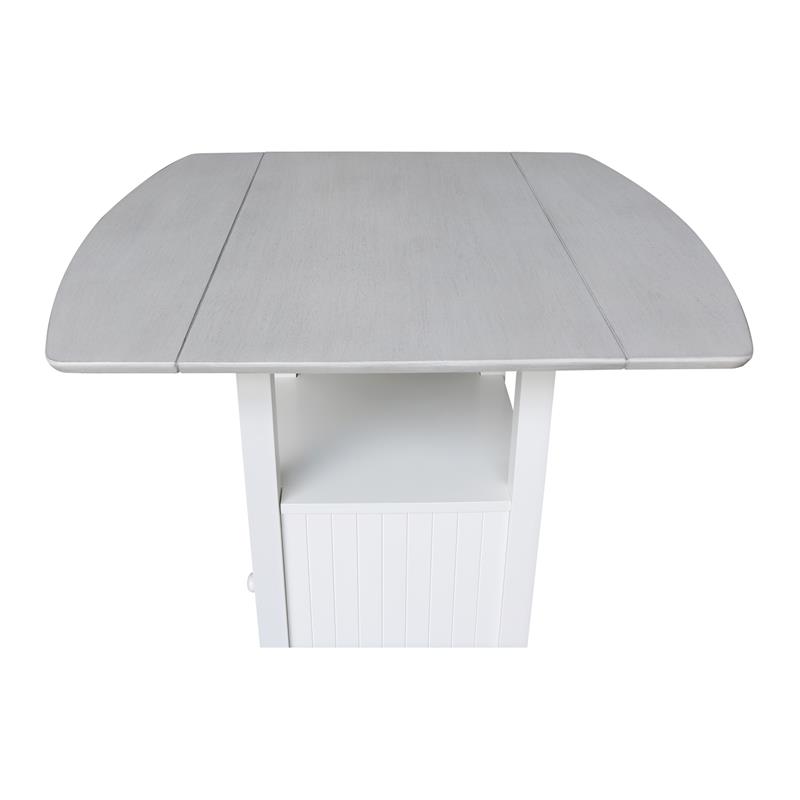 Dual Drop Leaf White Wood Bistro Table Counter Height with Storage