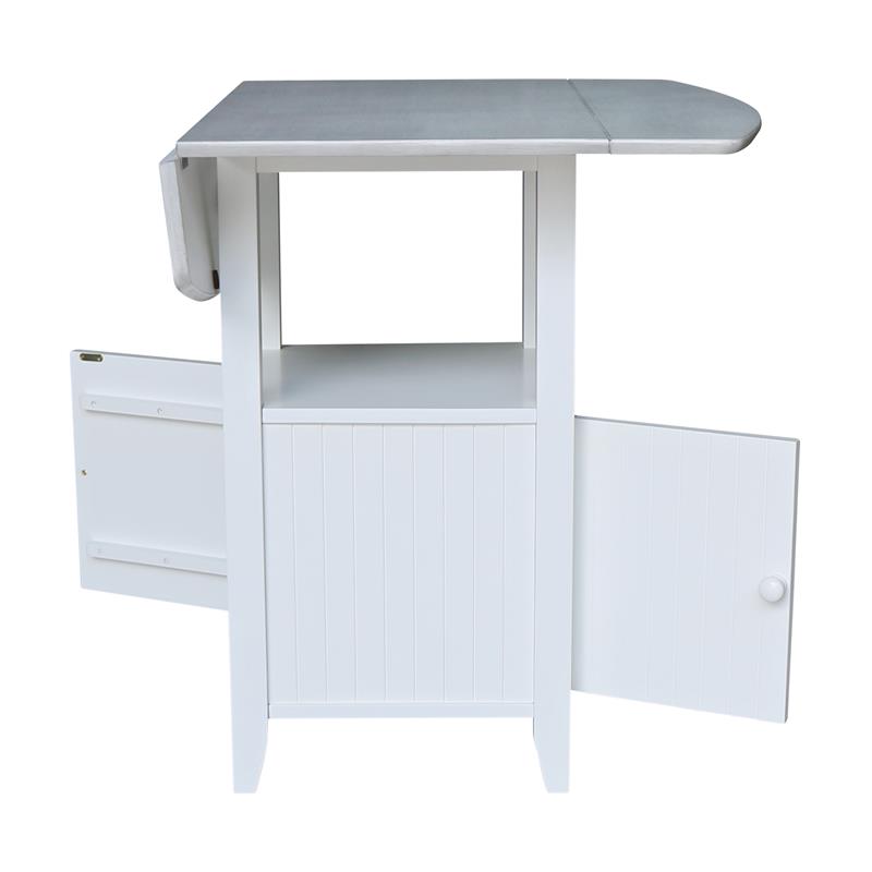 Dual Drop Leaf White Wood Bistro Table Counter Height with Storage