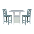 Dual Drop Leaf Wood Bistro Table with Storage and 2 Counter Stools