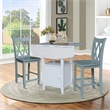 Dual Drop Leaf Wood Bistro Table with Storage and 2 Counter Stools