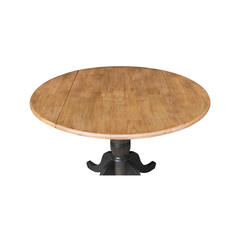 Solid Wood 42 in. Round Dual Drop Leaf Dining Table in Hickory/Washed Coal