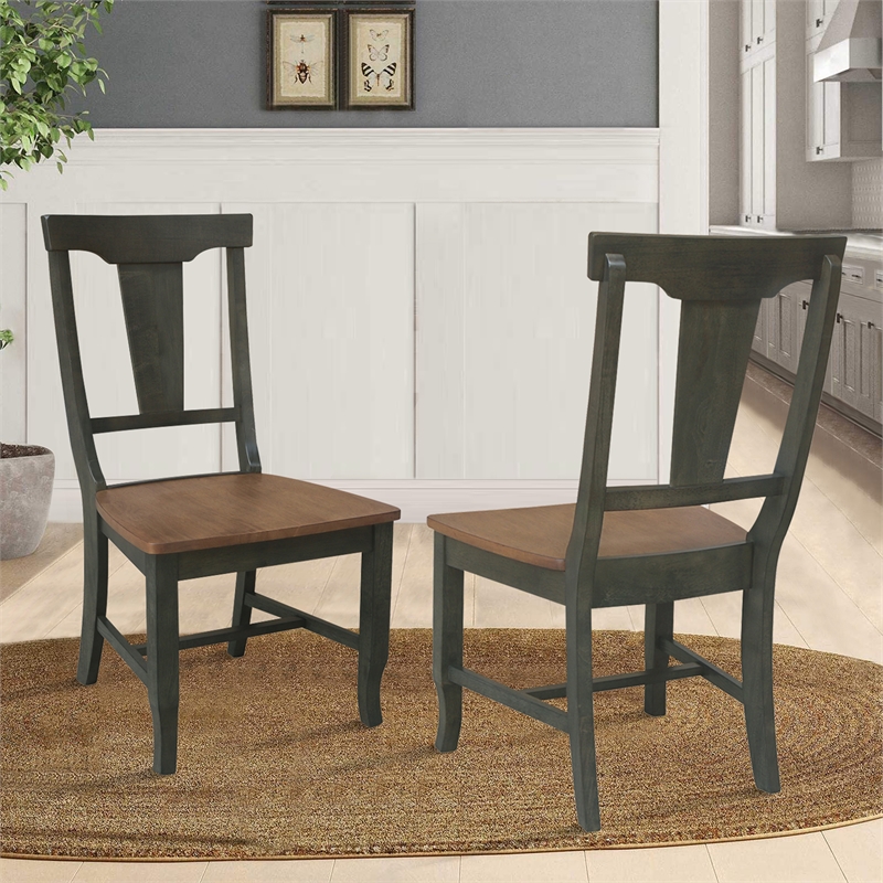 Soild Wood Panel Back Chair in Hickory/Washed Coal - Set of 2