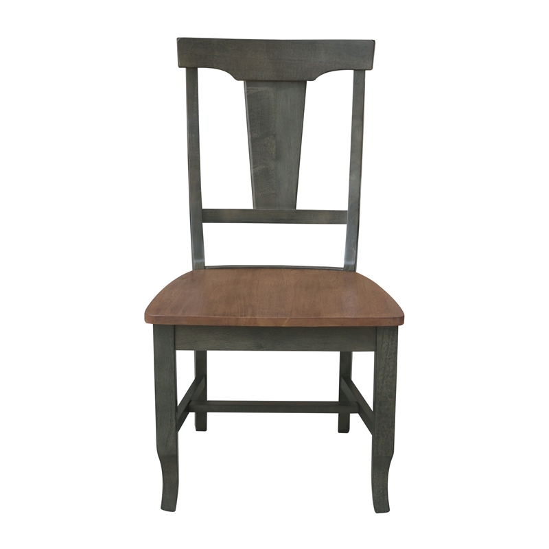 Soild Wood Panel Back Chair in Hickory/Washed Coal - Set of 2