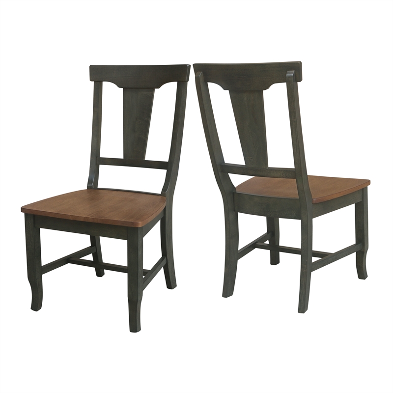 Soild Wood Panel Back Chair in Hickory/Washed Coal - Set of 2