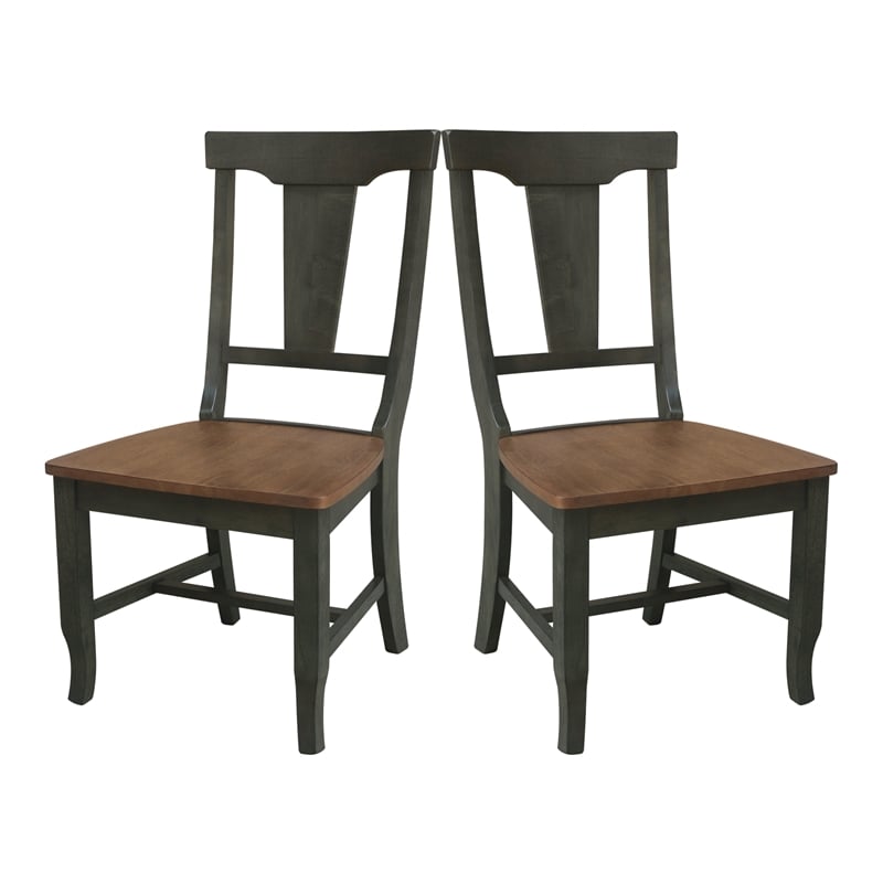 Soild Wood Panel Back Chair in Hickory/Washed Coal - Set of 2