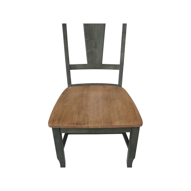 Soild Wood Panel Back Chair in Hickory/Washed Coal - Set of 2