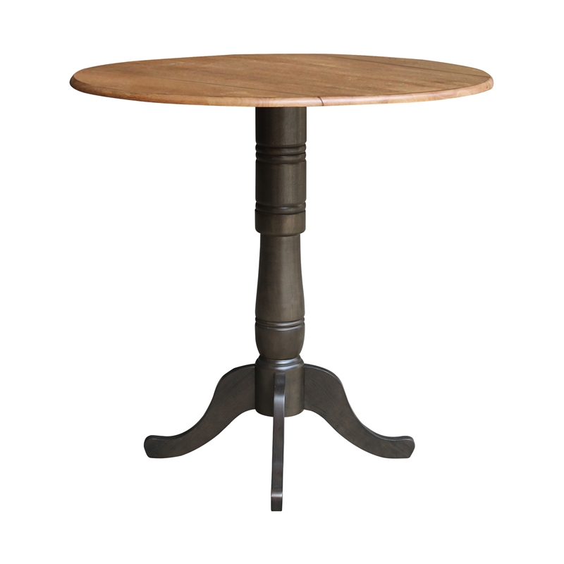 Wood 42 in. Round Drop Leaf Bar Height Dining Table - Hickory/Washed Coal