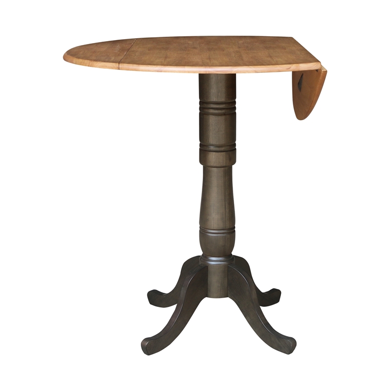 Wood 42 in. Round Drop Leaf Bar Height Dining Table - Hickory/Washed Coal